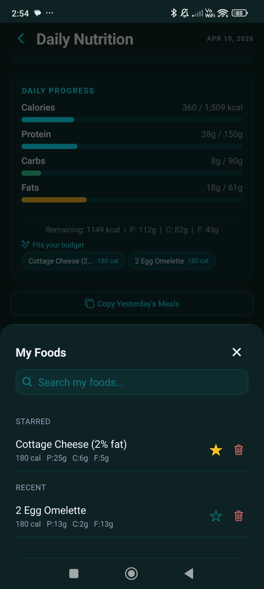 My Foods & Saved Items
