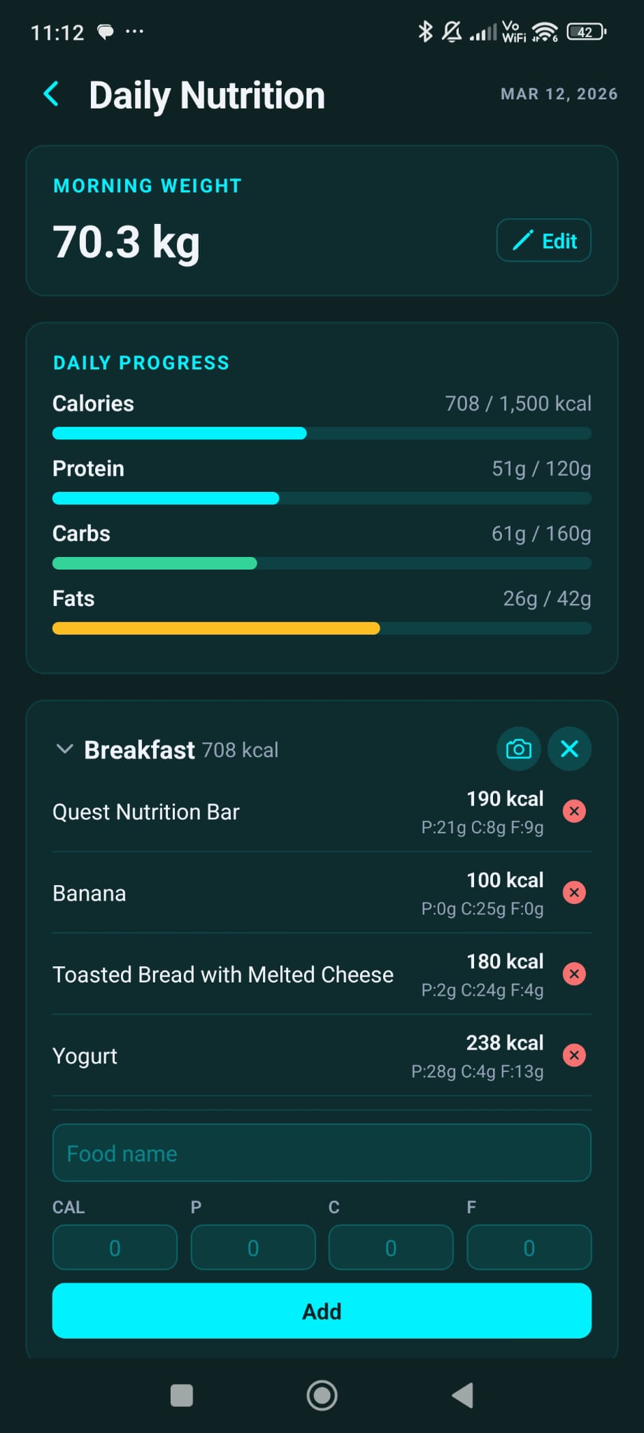 Daily Nutrition Log