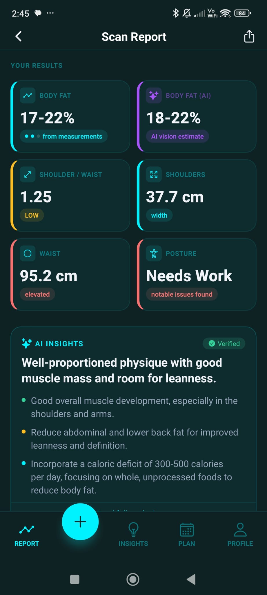 Scan Report — Body Fat & Metrics